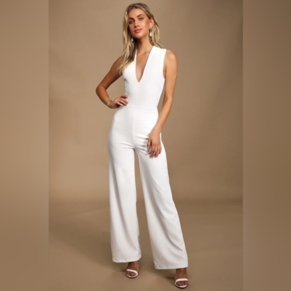 Lulus Thinking Out Loud White Backless Jumpsuit
